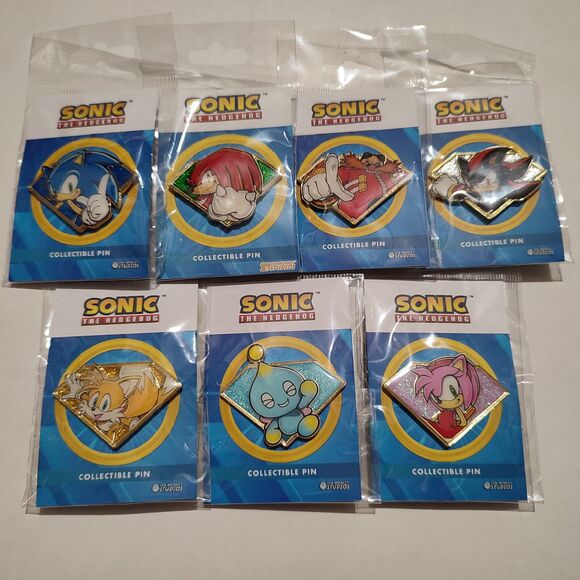 Sonic The Hedgehog Golden Series Enamel Pins Full Set Of 7 Chaos Emerald Badges - Picture 1 of 8